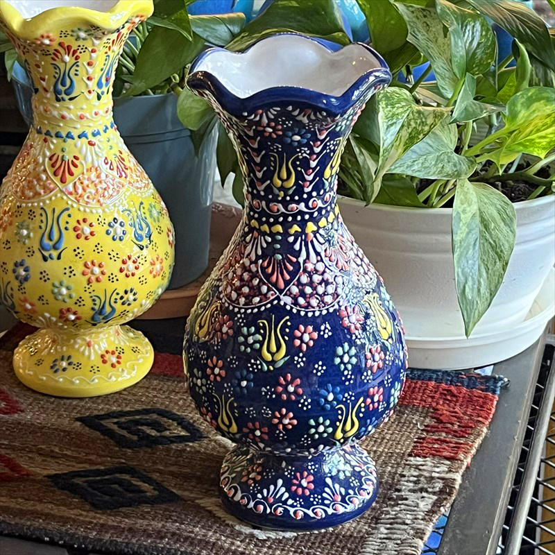 【15%OFF】トルコ陶器 花瓶 チューリップ型 Lサイズ 高さ24×直径10cm フラワーベース フラワーデザイン ネイビー
