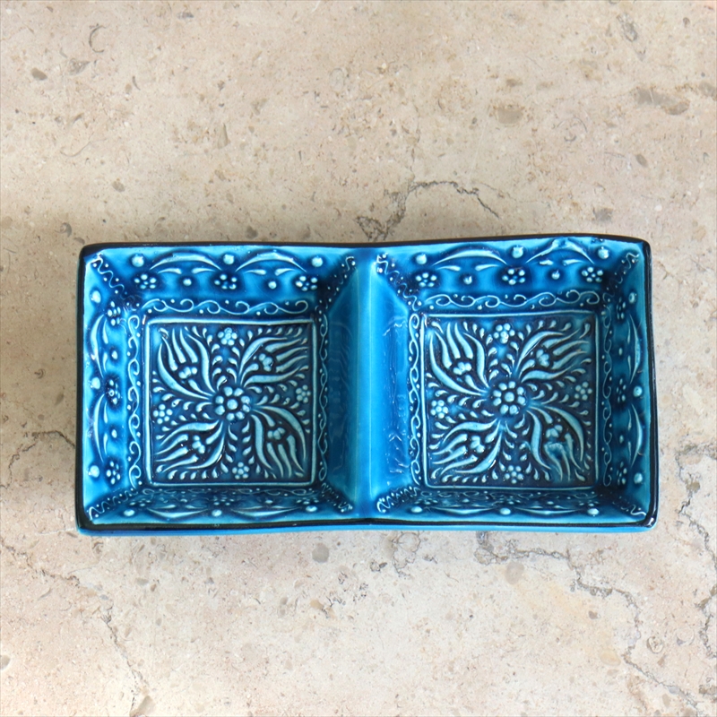 トルコ製小物入れ 手書きキュタフヤ陶器 ブルー