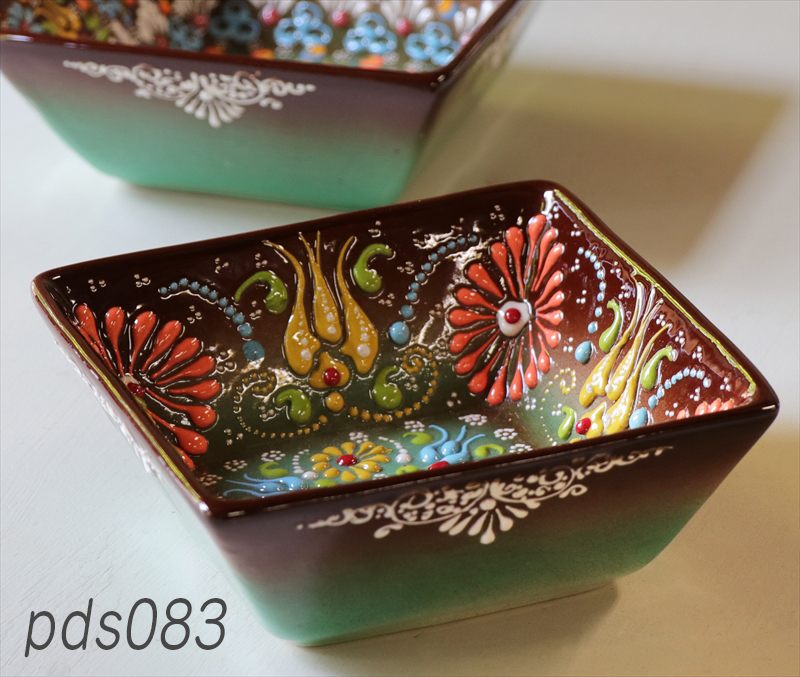 Nimet Design　トルコ陶器スクエア角鉢・ブラウン パステルグラデーション・立体釉キュタフヤ陶器