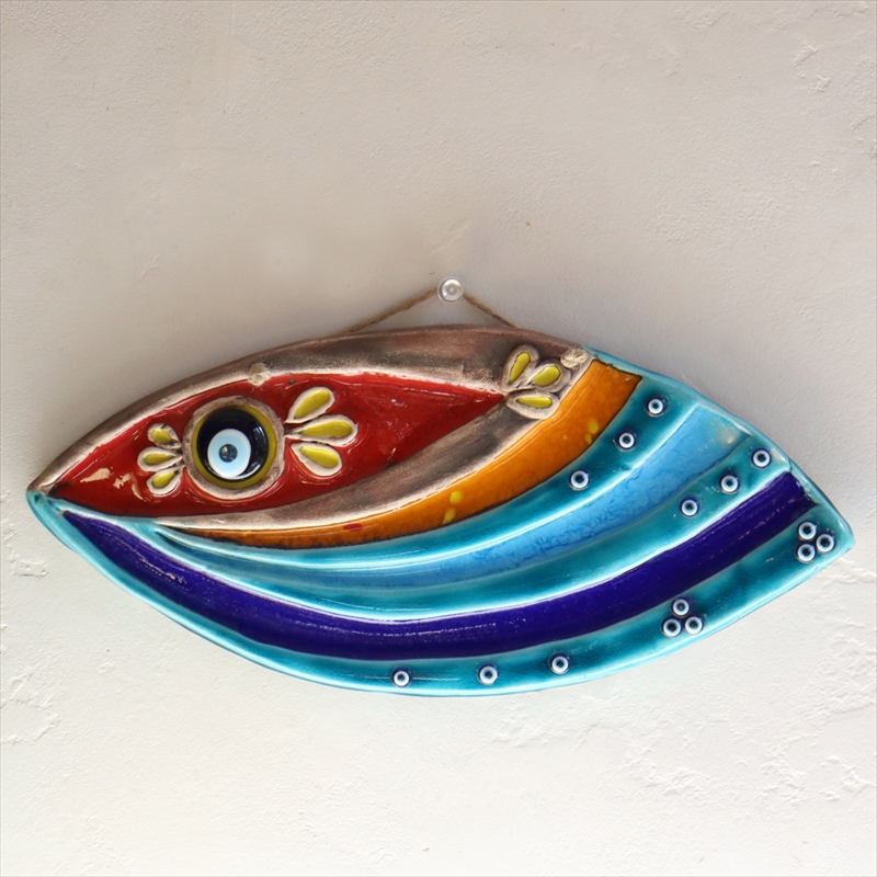 ナザルボンジュウ魚型 陶器壁飾り トルコキュタフヤ陶器