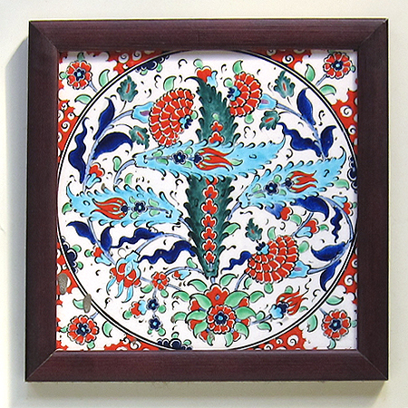トルコ・キュタフヤ手書き陶器のタイル１枚額オットマンクラシック