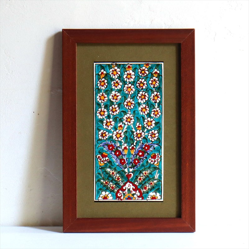 【15%OFF】手書きタイル トルコ陶器 ミニタイル1枚額 H29×W19×D1.5cm プラムツリー Turkish Hand Paint Tile