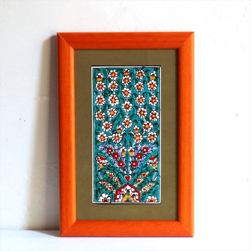 【15%OFF】手書きタイル トルコ陶器 ミニタイル1枚額 H29.5×W19.5×D1.5cm プラムツリー Turkish Hand Paint Tile