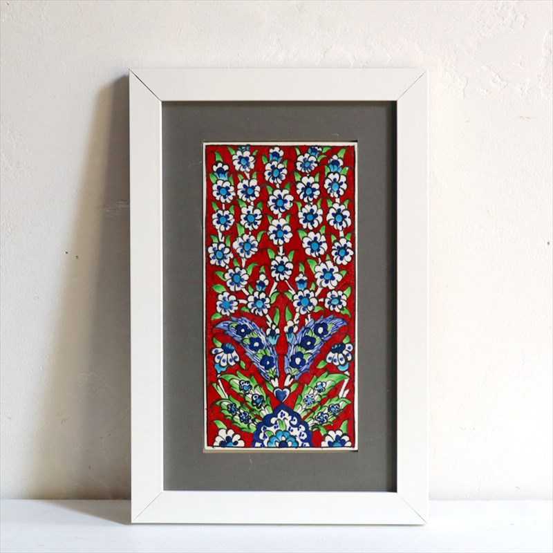 【15%OFF】手書きタイル トルコ陶器 ミニタイル1枚額 H29×W19×D1.5cm プラムツリー Turkish Hand Paint Tile