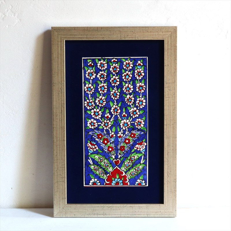 【15%OFF】手書きタイル トルコ陶器 ミニタイル1枚額 H29×W19×D1.5cm プラムツリー Turkish Hand Paint Tile