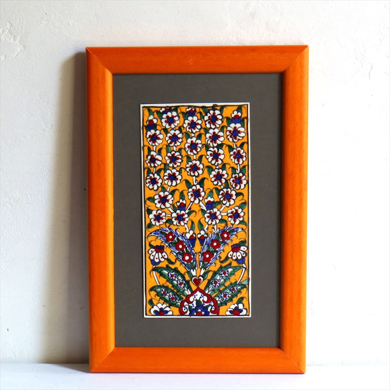 【15%OFF】手書きタイル トルコ陶器 ミニタイル1枚額 H30×W20×D1.5cm プラムツリー Turkish Hand Paint Tile
