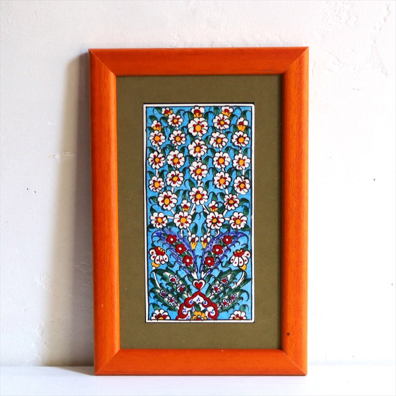 【15%OFF】手書きタイル トルコ陶器 ミニタイル1枚額 H29.5×W19.5×D1.5cm プラムツリー Turkish Hand Paint Tile