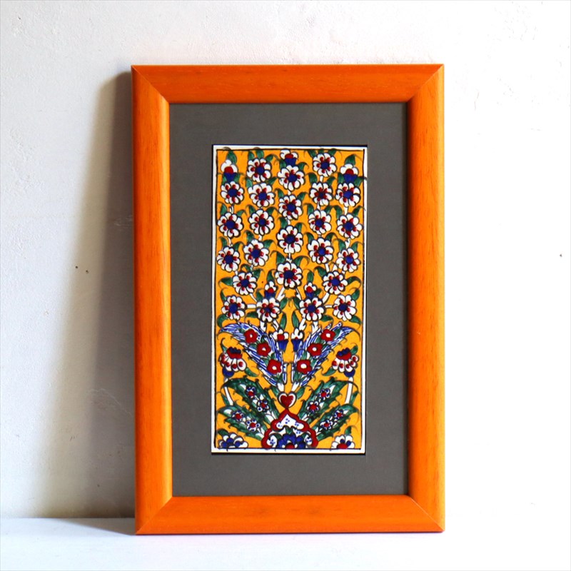 【15%OFF】手書きタイル トルコ陶器 ミニタイル1枚額 H30×W20×D1.5cm プラムツリー Turkish Hand Paint Tile