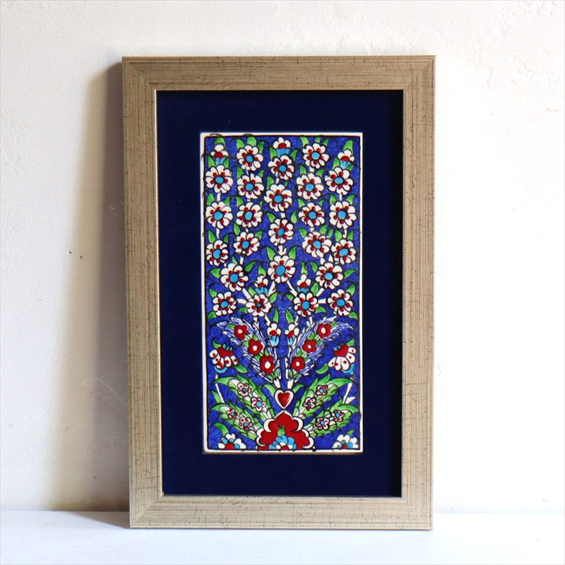 【15%OFF】手書きタイル トルコ陶器 ミニタイル1枚額 H29×W19×D1.5cm プラムツリー Turkish Hand Paint Tile