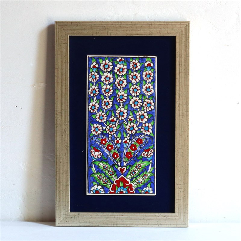 【15%OFF】手書きタイル トルコ陶器 ミニタイル1枚額 H29×W19×D1.5cm プラムツリー Turkish Hand Paint Tile