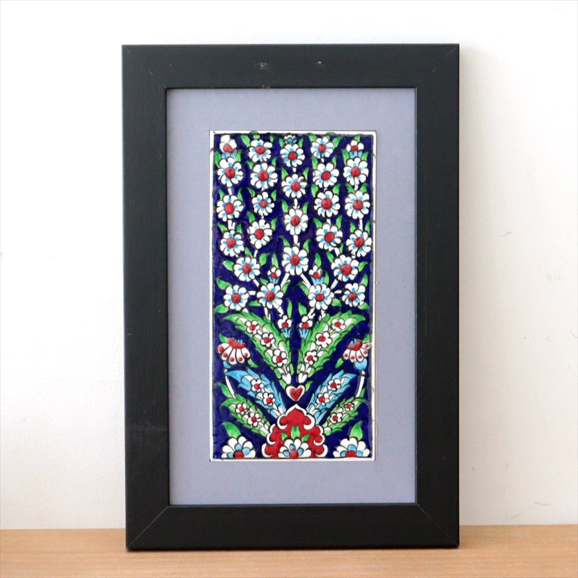 手書きタイル トルコ陶器 ミニタイル1枚額 H30×W20×D1.5cm プラムツリー Turkish Hand Paint Tile