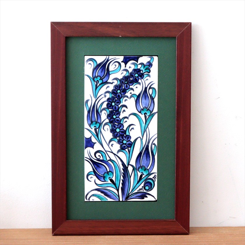 手書きタイル トルコ陶器 ミニタイル1枚額 H29×W19×D1.5cm ブルーチューリップ Turkish Hand Paint Tilex
