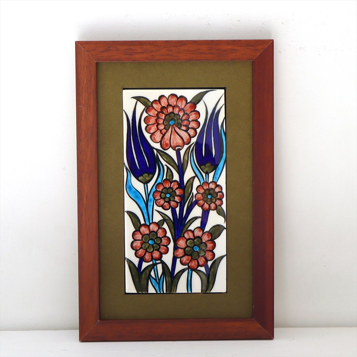 手書きタイル トルコ陶器 ミニタイル1枚額 H29×W19×D1.5cm チューリップ＆カーネーション Turkish Hand Paint Tile