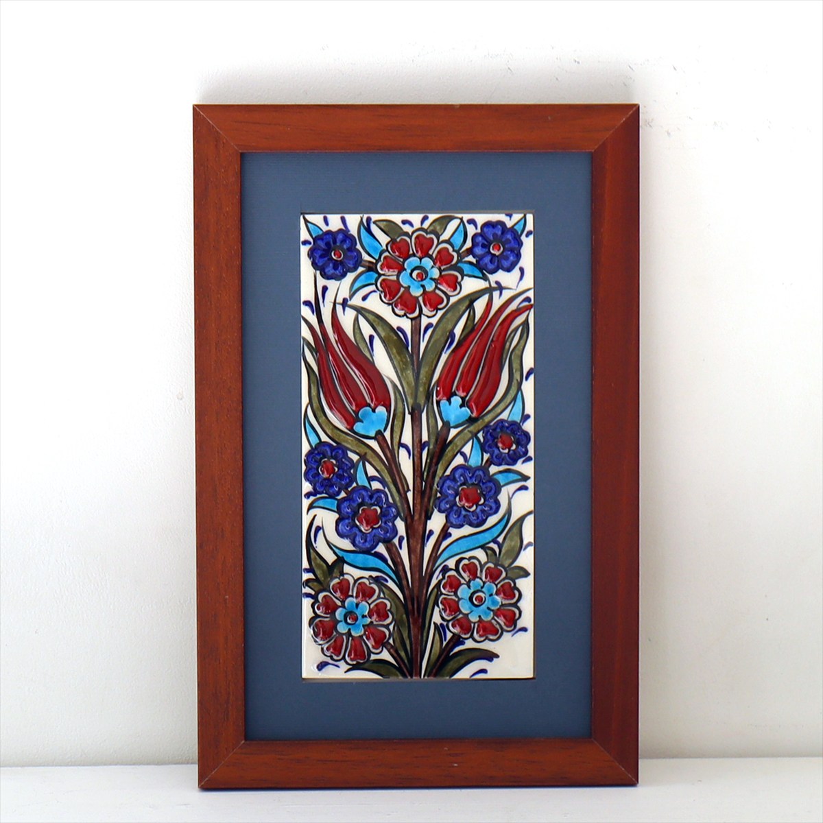 手書きタイル トルコ陶器 ミニタイル1枚額 H29×W19×D1.5cm チューリップ＆カーネーション Turkish Hand Paint Tile