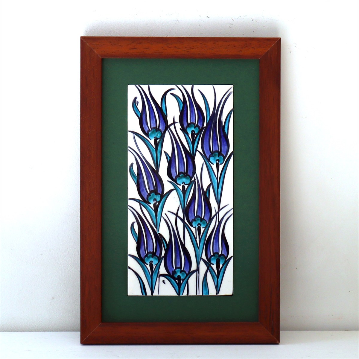 手書きタイル トルコ陶器 ミニタイル1枚額 H29×W19×D1.5cm ブルーチューリップ Turkish Hand Paint Tile
