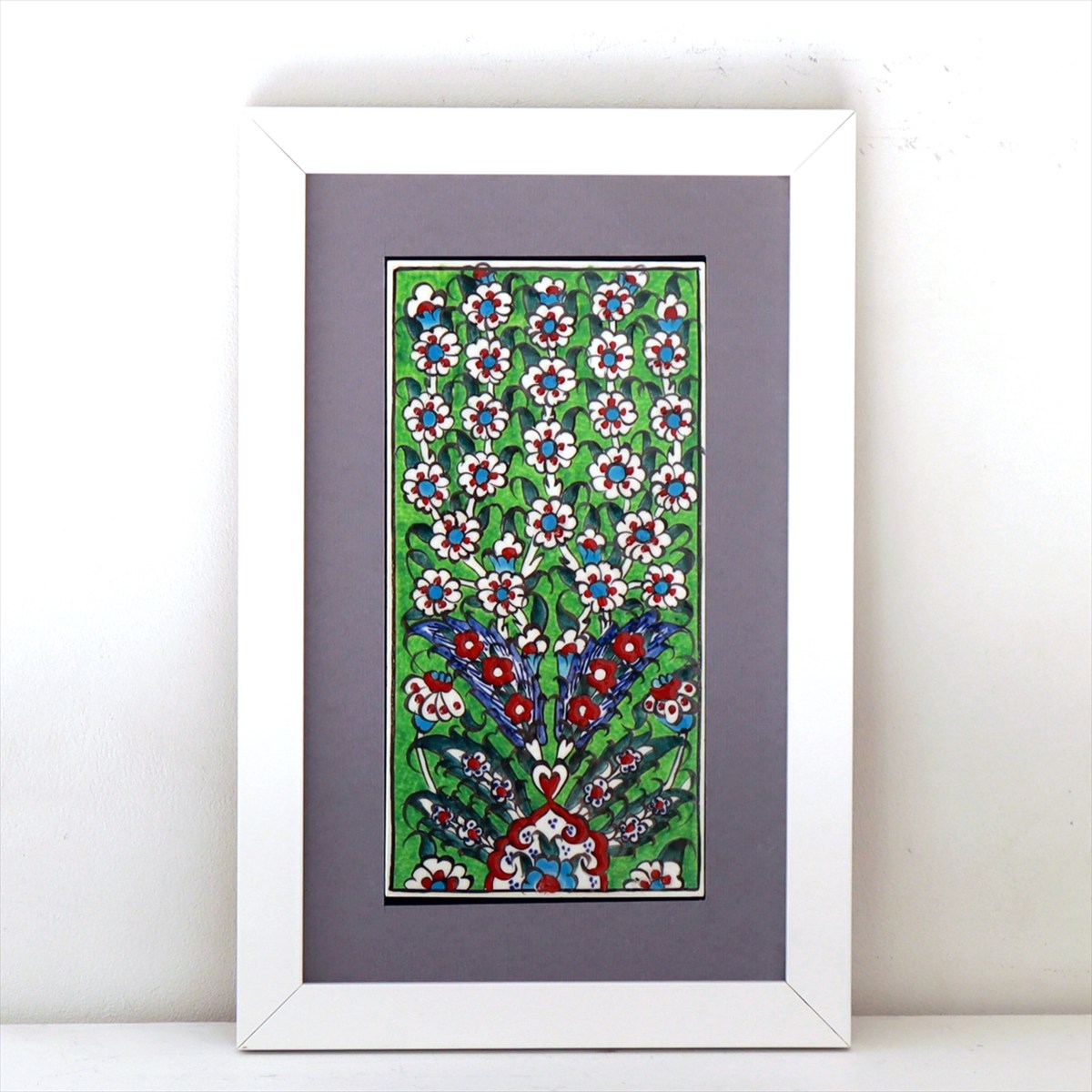 手書きタイル トルコ陶器 ミニタイル1枚額 H29×W19×D1.5cm プラムツリー Turkish Hand Paint Tile