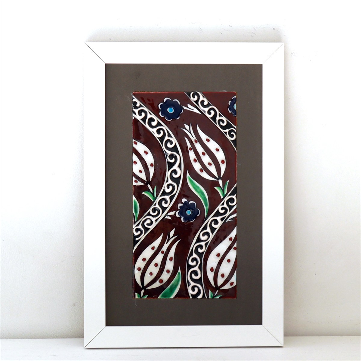 手書きタイル トルコ陶器 ミニタイル1枚額 H29×W19×D1.5cm チューリップ Turkish Hand Paint Tile