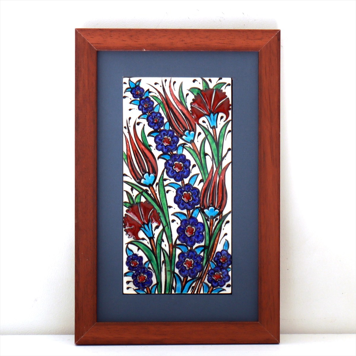 手書きタイル トルコ陶器 ミニタイル1枚額 H29×W19×D1.5cm チューリップ＆カーネーション Turkish Hand Paint Tile
