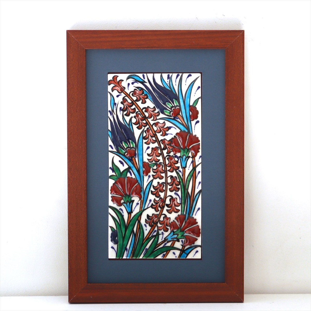 手書きタイル トルコ陶器 ミニタイル1枚額 H29×W19×D1.5cm チューリップ＆カーネーション Turkish Hand Paint Tile