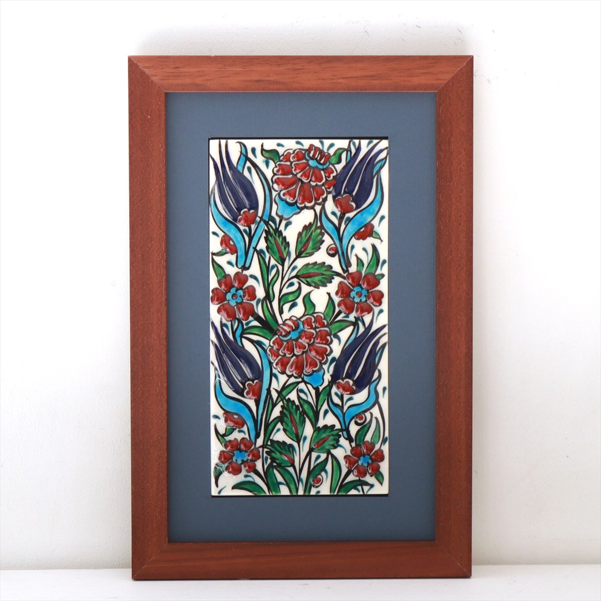 手書きタイル トルコ陶器 ミニタイル1枚額 H29×W19×D1.5cm チューリップ＆カーネーション Turkish Hand Paint Tile