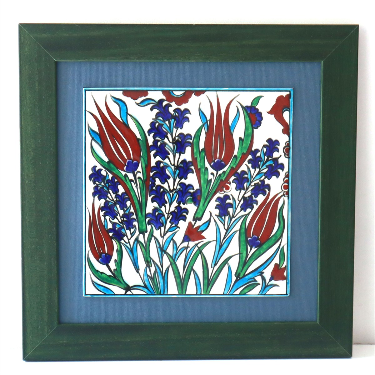 トルコ陶器 手書きタイル 1枚額 H32×W32×D1.5cm チューリップ Turkish Hand Paint Tile