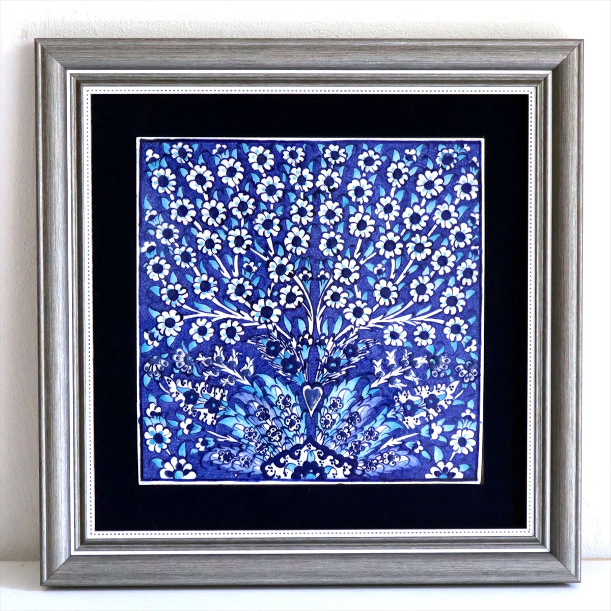 トルコ陶器 手書きタイル 1枚額 H31×W31×D2.5cm プラムツリー Turkish Hand Paint Tile