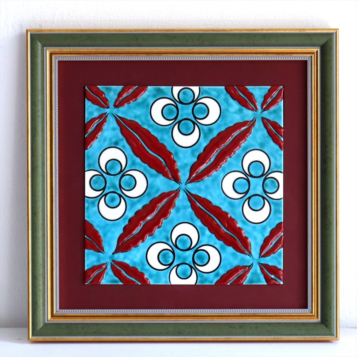 トルコ陶器 手書きタイル 1枚額 H31×W31×D2.5cm チントマニ Turkish Hand Paint Tile