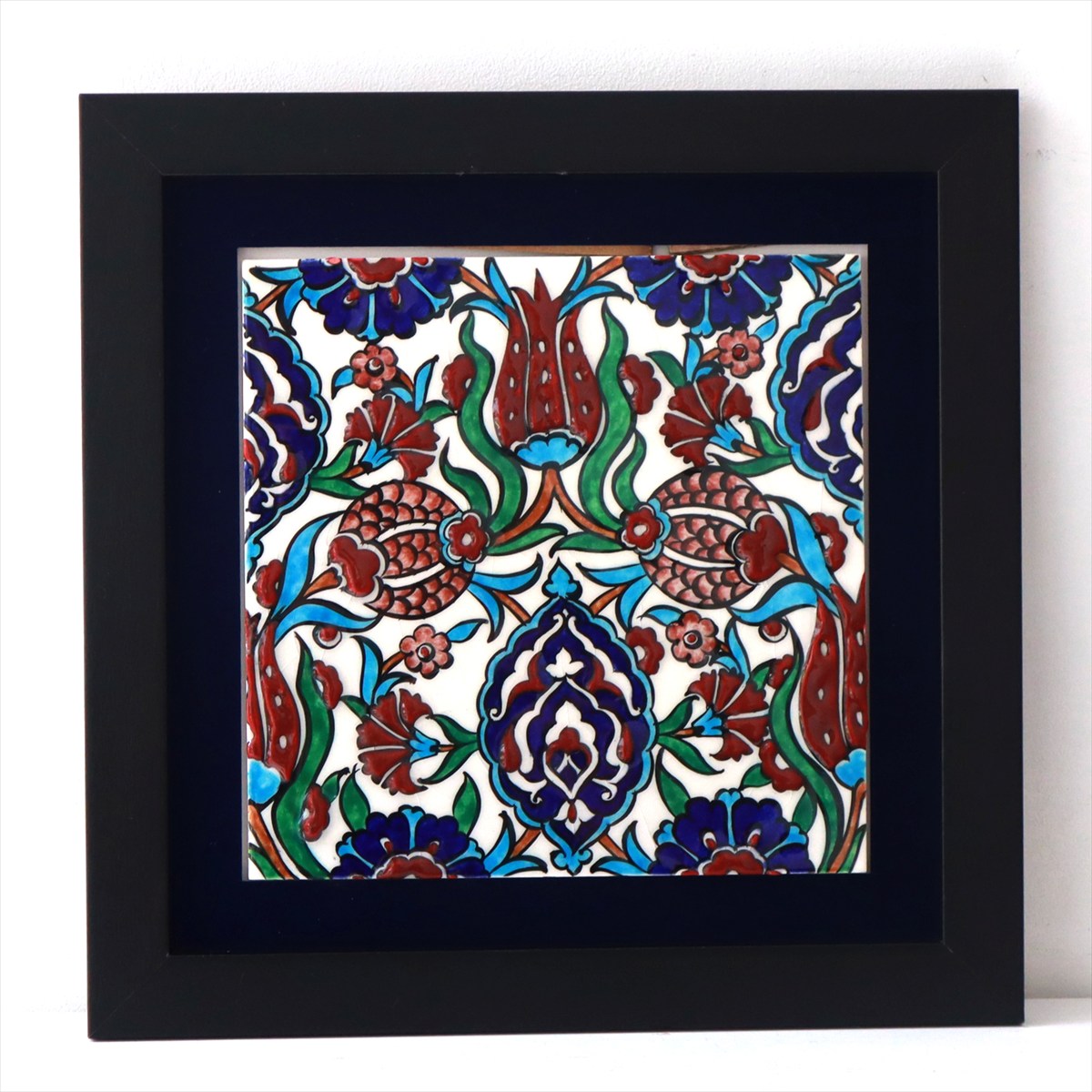 トルコ陶器 手書きタイル 1枚額 H30×W30×D1.5cm チューリップ＆カーネーション Turkish Hand Paint Tile