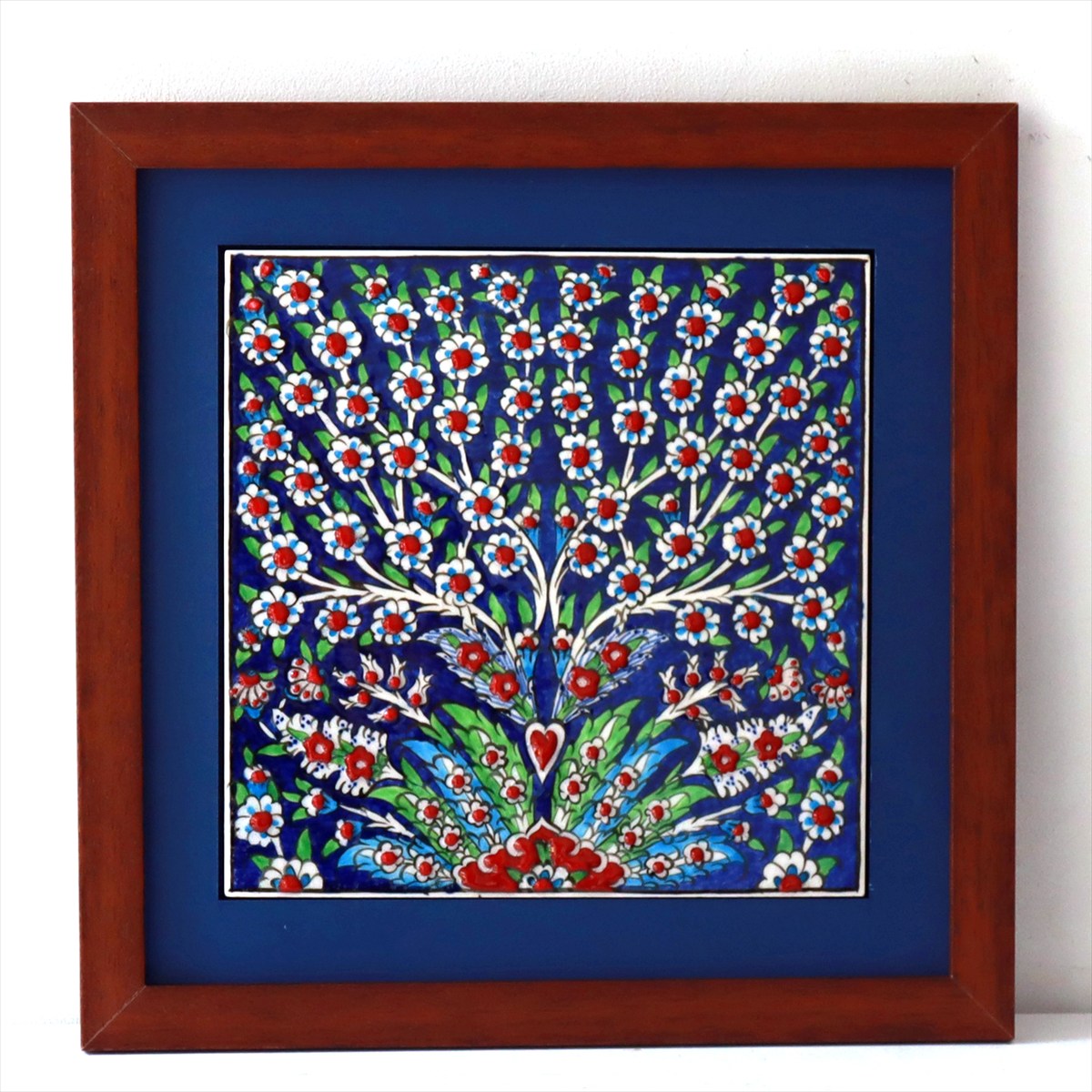 トルコ陶器 手書きタイル 1枚額 H29×W29×D1.5cm プラムツリー Turkish Hand Paint Tile