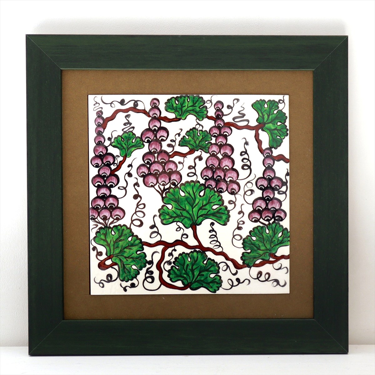 トルコ陶器 手書きタイル 1枚額 H32×W32×D1.5cm 葡萄 Turkish Hand Paint Tile