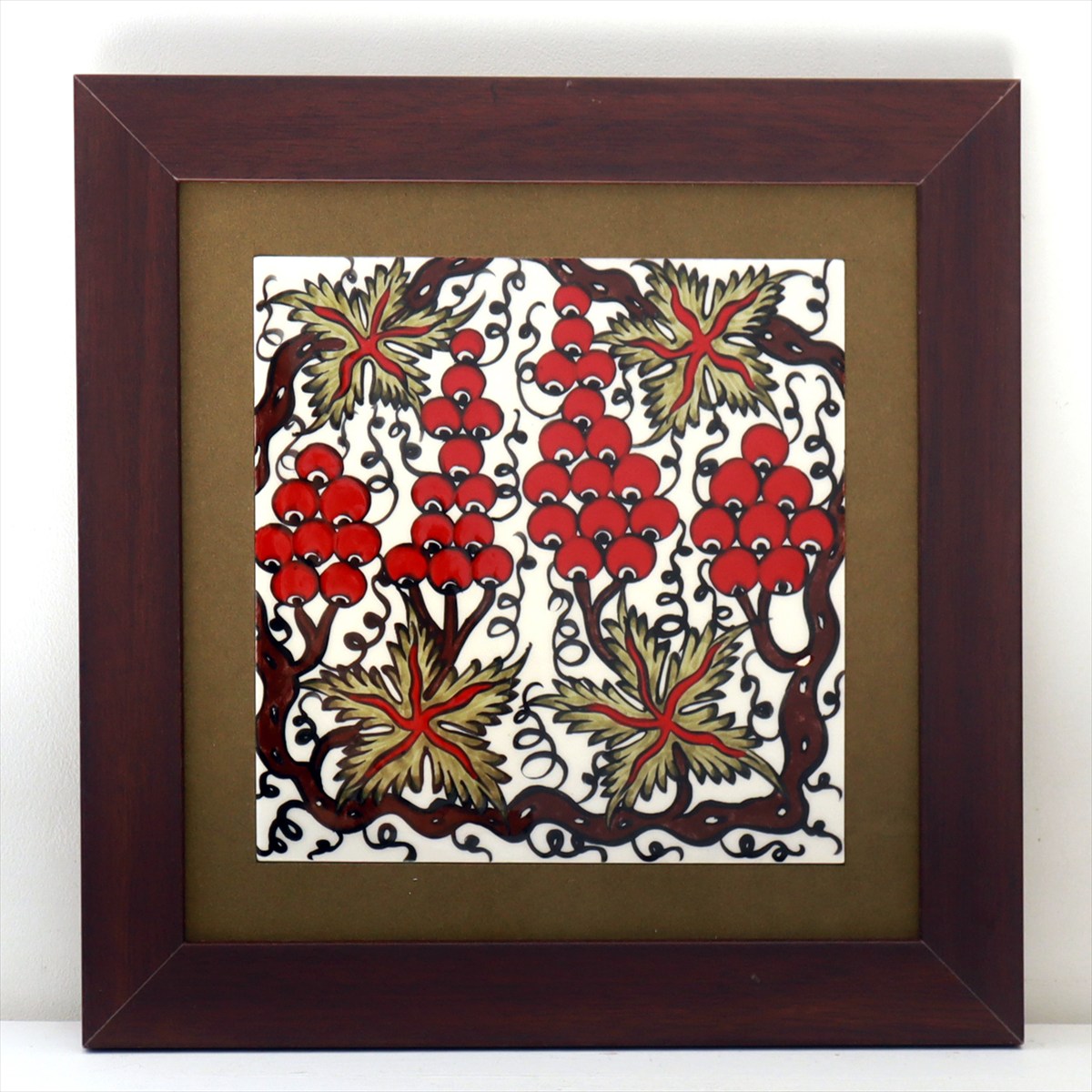 トルコ陶器 手書きタイル 1枚額 H32×W32×D1.5cm 葡萄 Turkish Hand Paint Tile