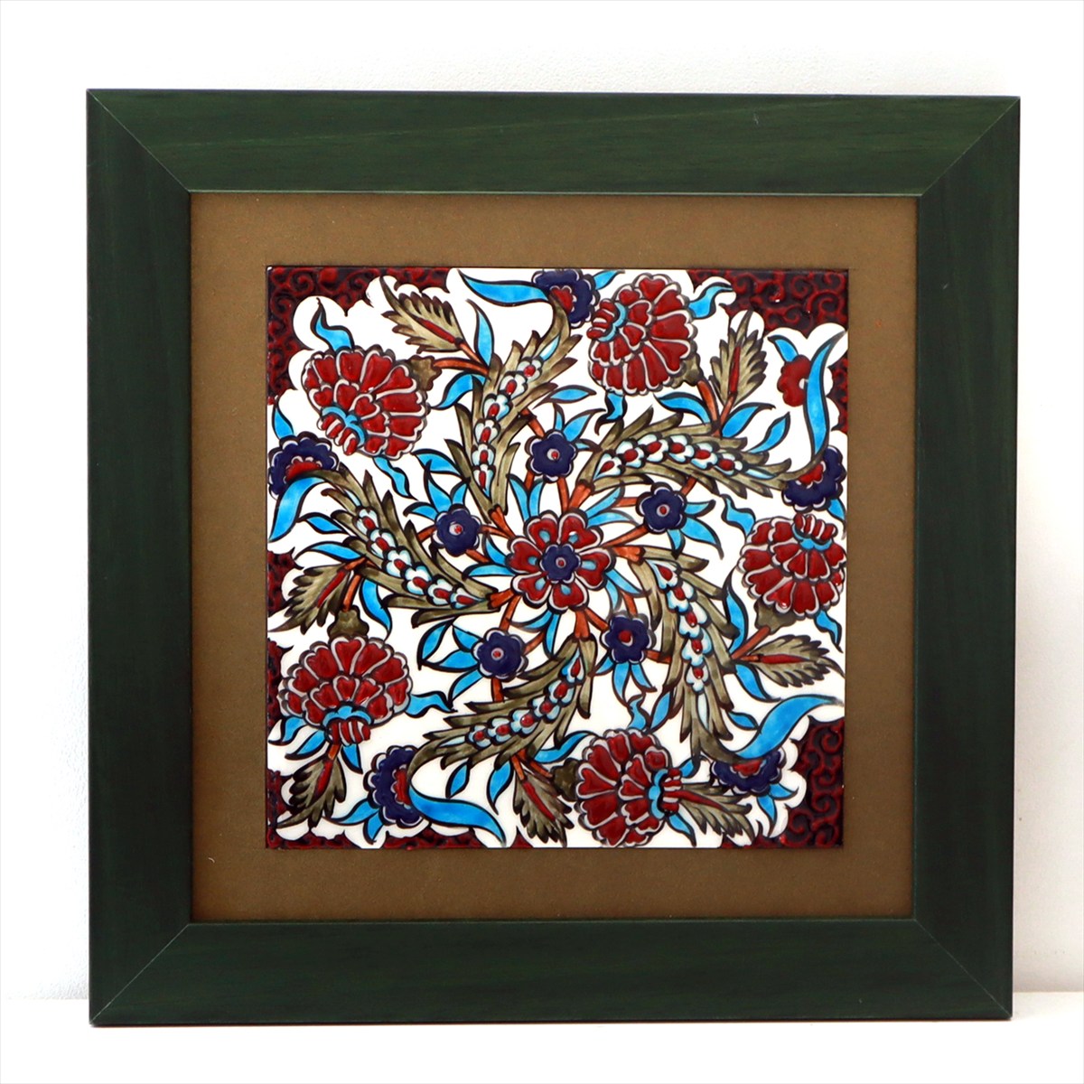 トルコ陶器 手書きタイル 1枚額 H32×W32×D1.5cm カーネーション Turkish Hand Paint Tile
