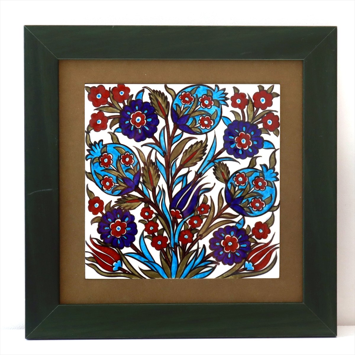 トルコ陶器 手書きタイル 1枚額 H32×W32×D1.5cm チューリップ＆カーネーション Turkish Hand Paint Tile