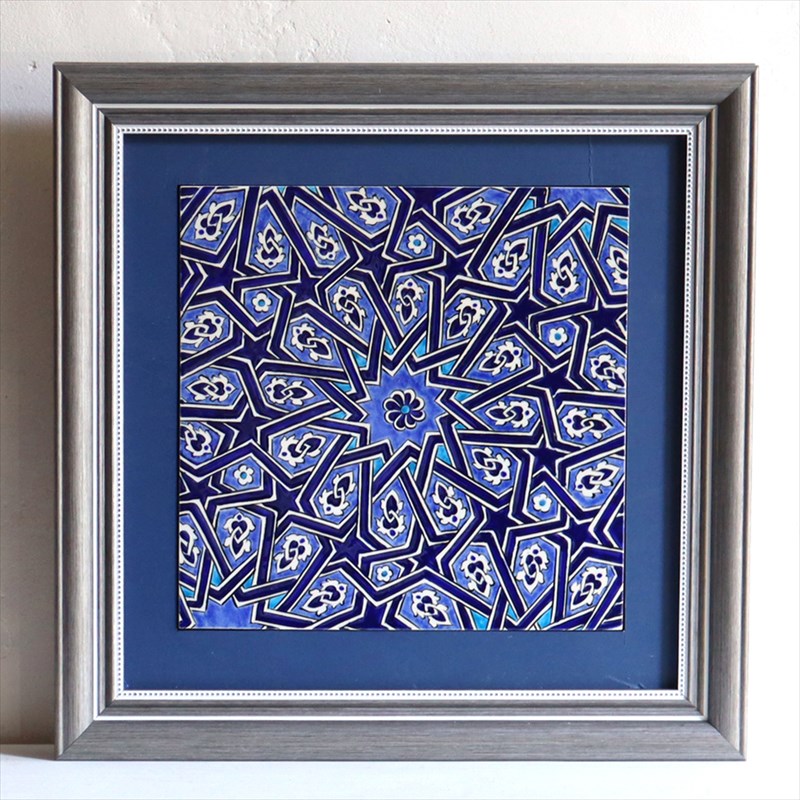 【15%OFF】手書きタイル トルコ陶器 1枚額 H31×W31×D1.5cm 幾何学模様 Turkish Hand Paint Tile