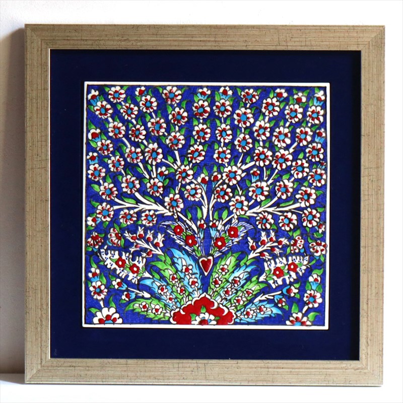【15%OFF】手書きタイル トルコ陶器 1枚額 H29×W29×D1.5cm プラムツリー Turkish Hand Paint Tile