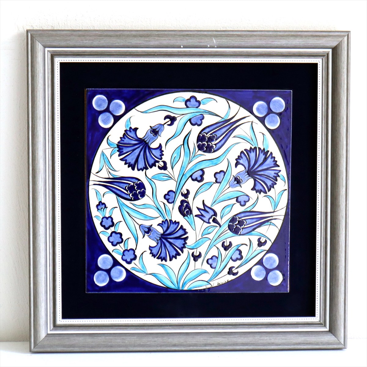 トルコ陶器 手書きタイル 1枚額 H31×W31×D2.5cm チューリップ＆カーネーション Turkish Hand Paint Tile