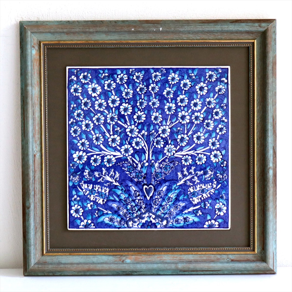 トルコ陶器 手書きタイル 1枚額 H31×W31×D2.5cm プラムツリー Turkish Hand Paint Tile