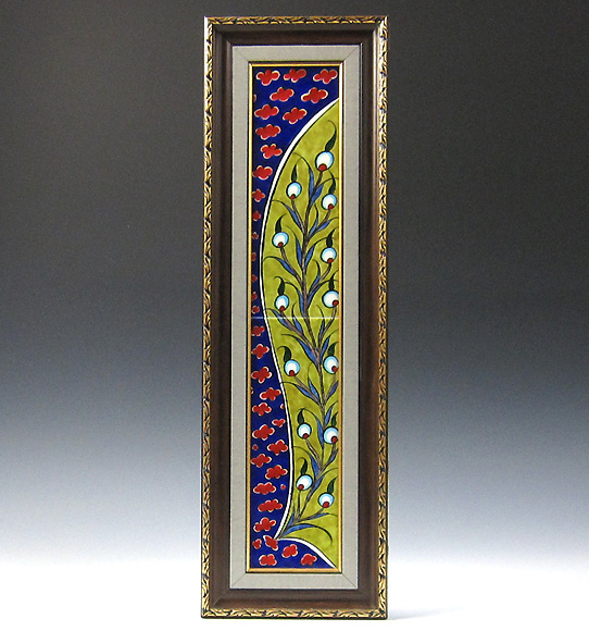 トルコ陶器 手書きタイルのパネルタイル２枚額 ハーフサイズ 59x18cm