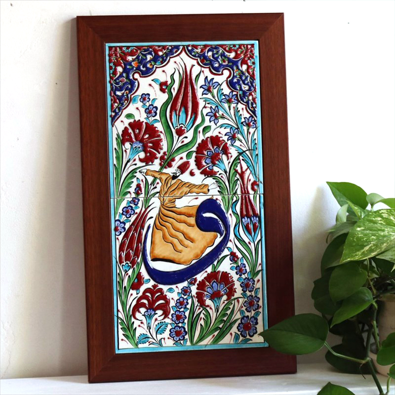 トルコタイル 手書き陶器2枚額 H47×W27×D1.5cm ミニアチュール&フラワーデザイン Turkish Hand Paint Tiles
