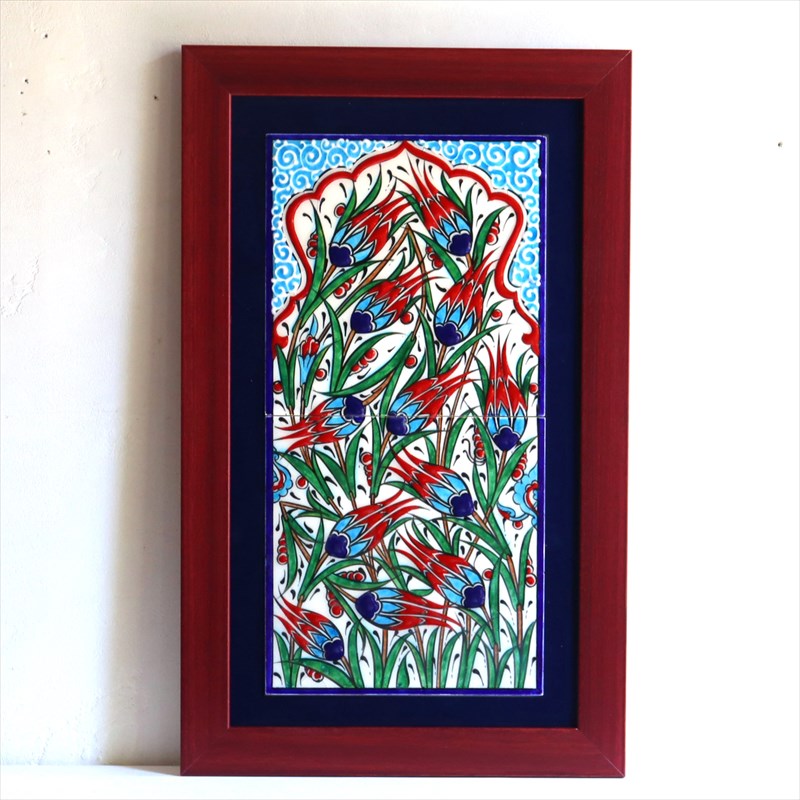 トルコ陶器 手書きタイル 2枚額 H51.5×W32×D1.5cm チューリップ Turkish Hand Paint Tiles