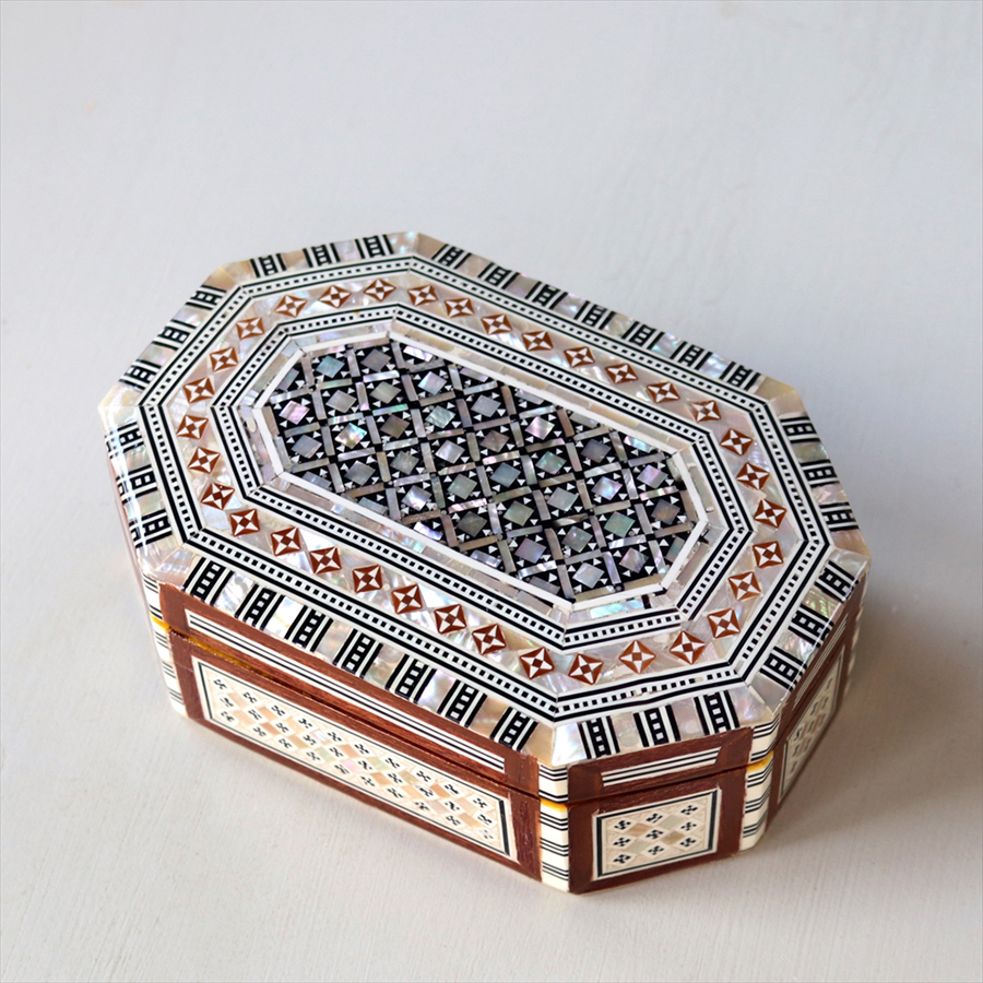 エジプト製螺鈿ジュエリーボックス W14.5×H5.5×D10cm 八角形・Mother of Pearl Jewelry Box Octagon/
