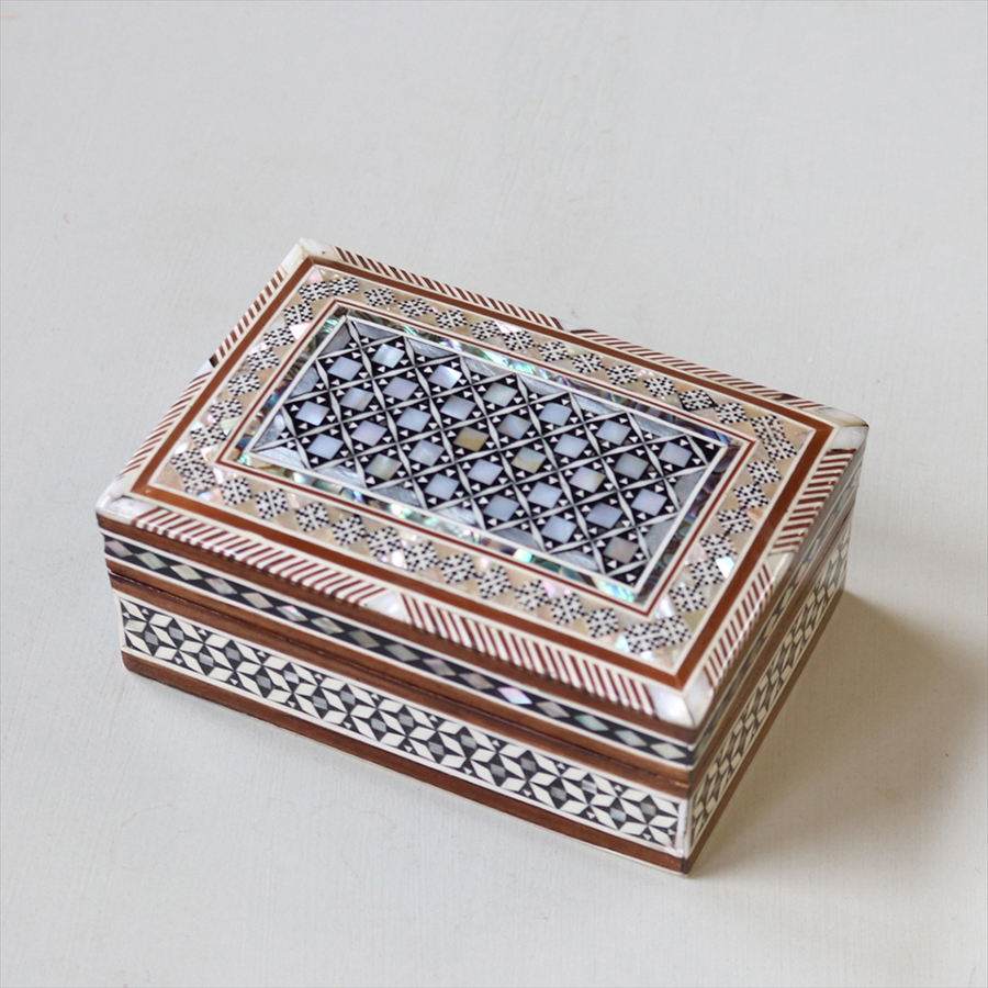 エジプト製螺鈿ジュエリーボックスW12.5×H5.5×D8.5cm 長方形・Mother of Pearl Jewelry Box Rectangle/