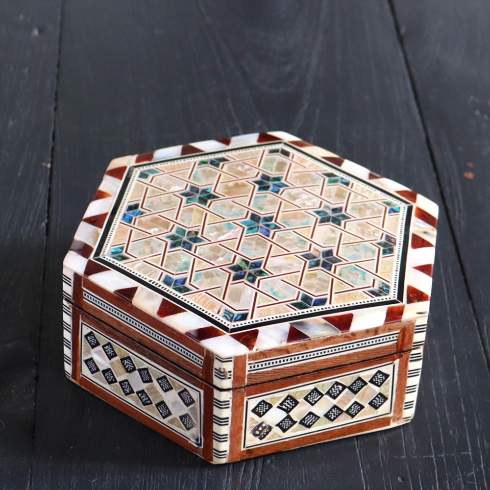【15%OFF】エジプト製螺鈿ジュエリーボックス六角形 Mother of Pearl Jewelry Box Hexagon/