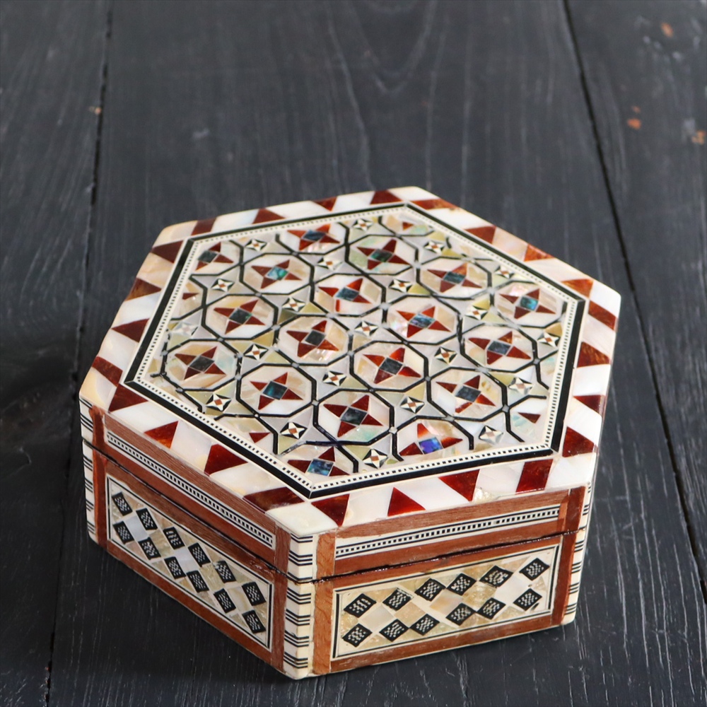 【15%OFF】エジプト製螺鈿ジュエリーボックス六角形 Mother of Pearl Jewelry Box Hexagon/