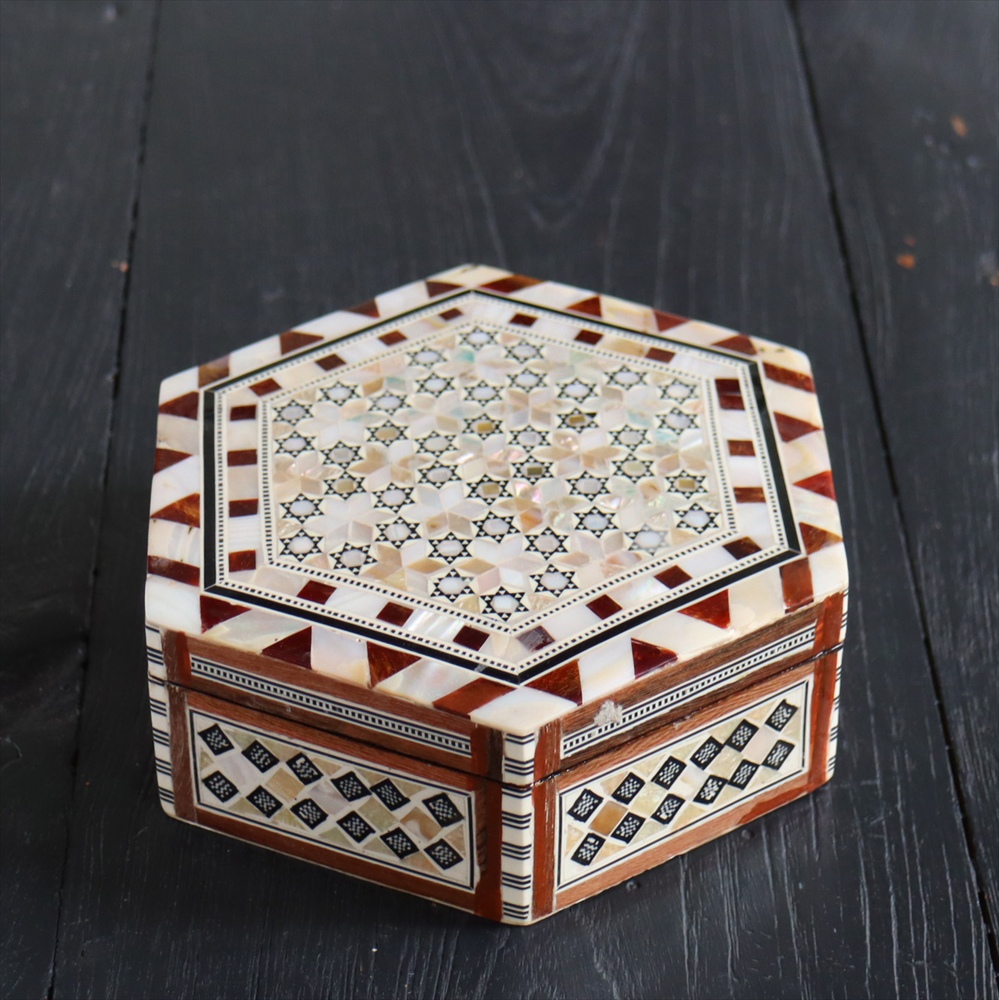 【15%OFF】エジプト製螺鈿ジュエリーボックス六角形 Mother of Pearl Jewelry Box Hexagon/