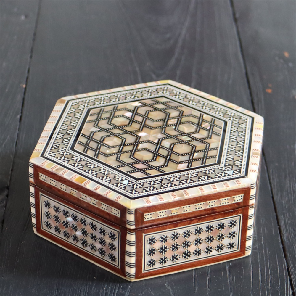 【15%OFF】エジプト製螺鈿ジュエリーボックス六角形 Mother of Pearl Jewelry Box Hexagon/