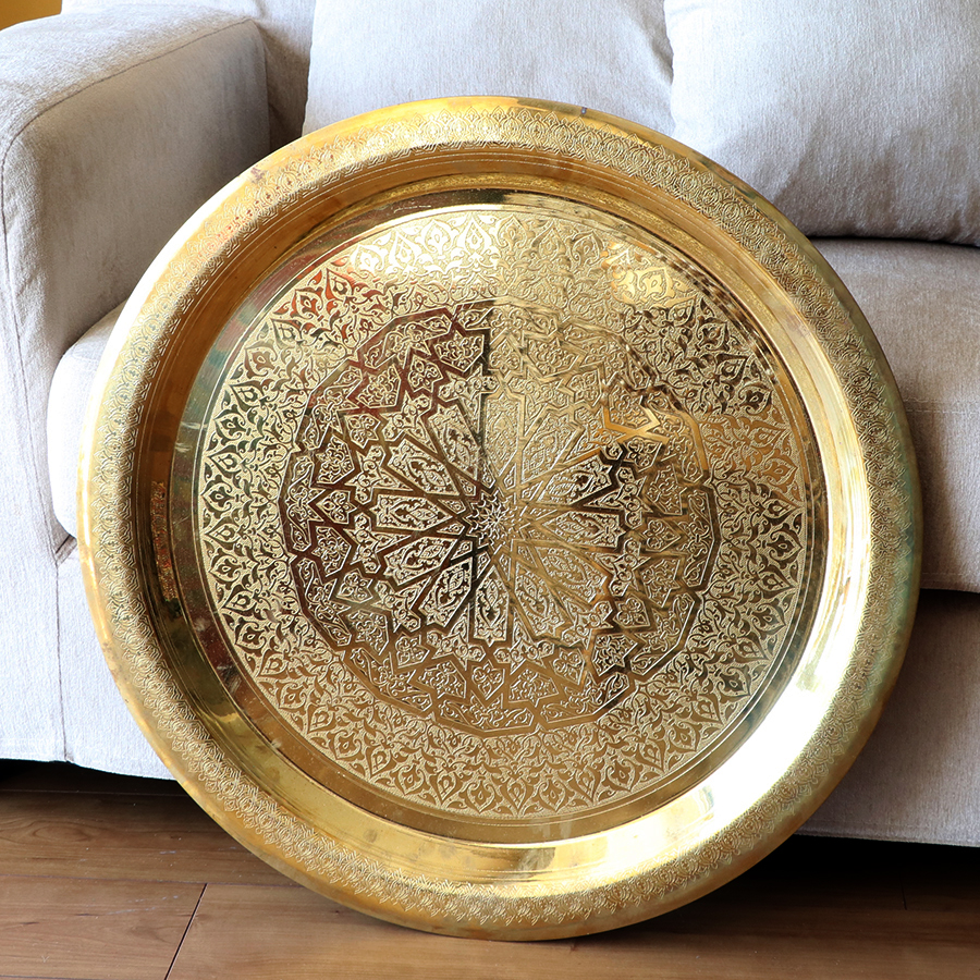 エジプト銅製のトレイ・丸盆直径60cm Egypt round tray, Moroccan tray table, Hand made