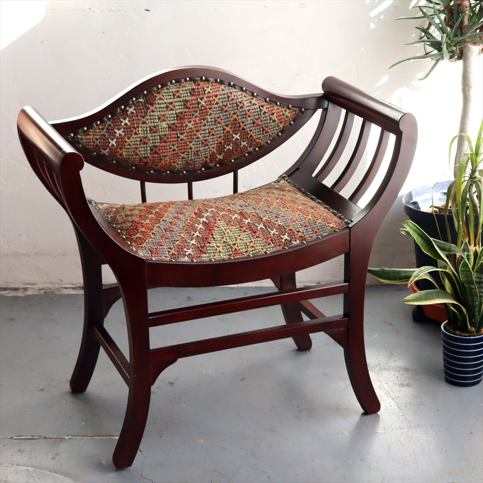 トルコ木製アームチェア H71×W72×D37cm オールドキリム家具 ヤムート パーソナルチェア old kilim wood furniture armchair