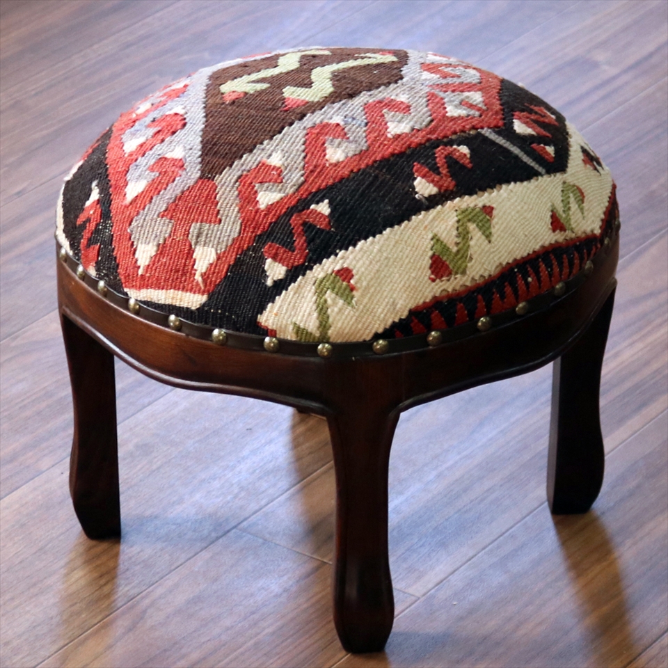 オールドキリムスツール 直径35cm×H29cm ラウンドサイズ キリム木製家具・スツール・オットマン old kilim stool ottman wood furniture