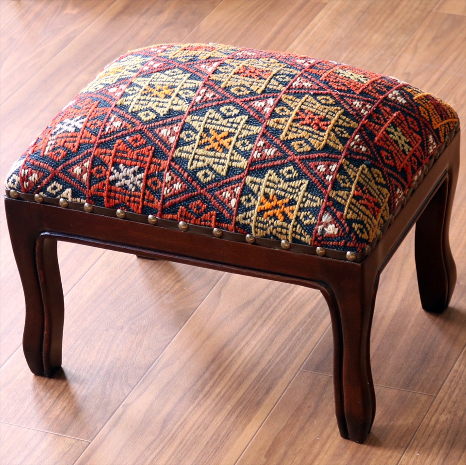 オールドキリム木製家具 H29×W39×D29cm アダナ レクタングルサイズ スツール・オットマン old kilim stool ottman